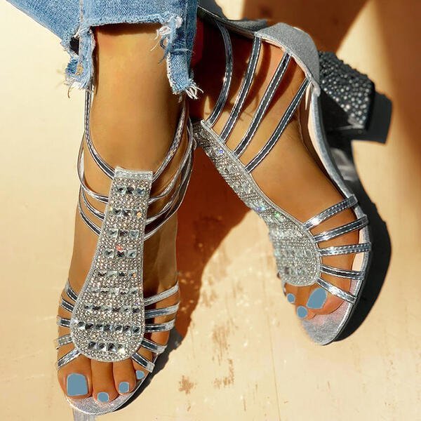 Harper | Women's Strappy Rhinestone Block Heel Comfortable Sandals 5