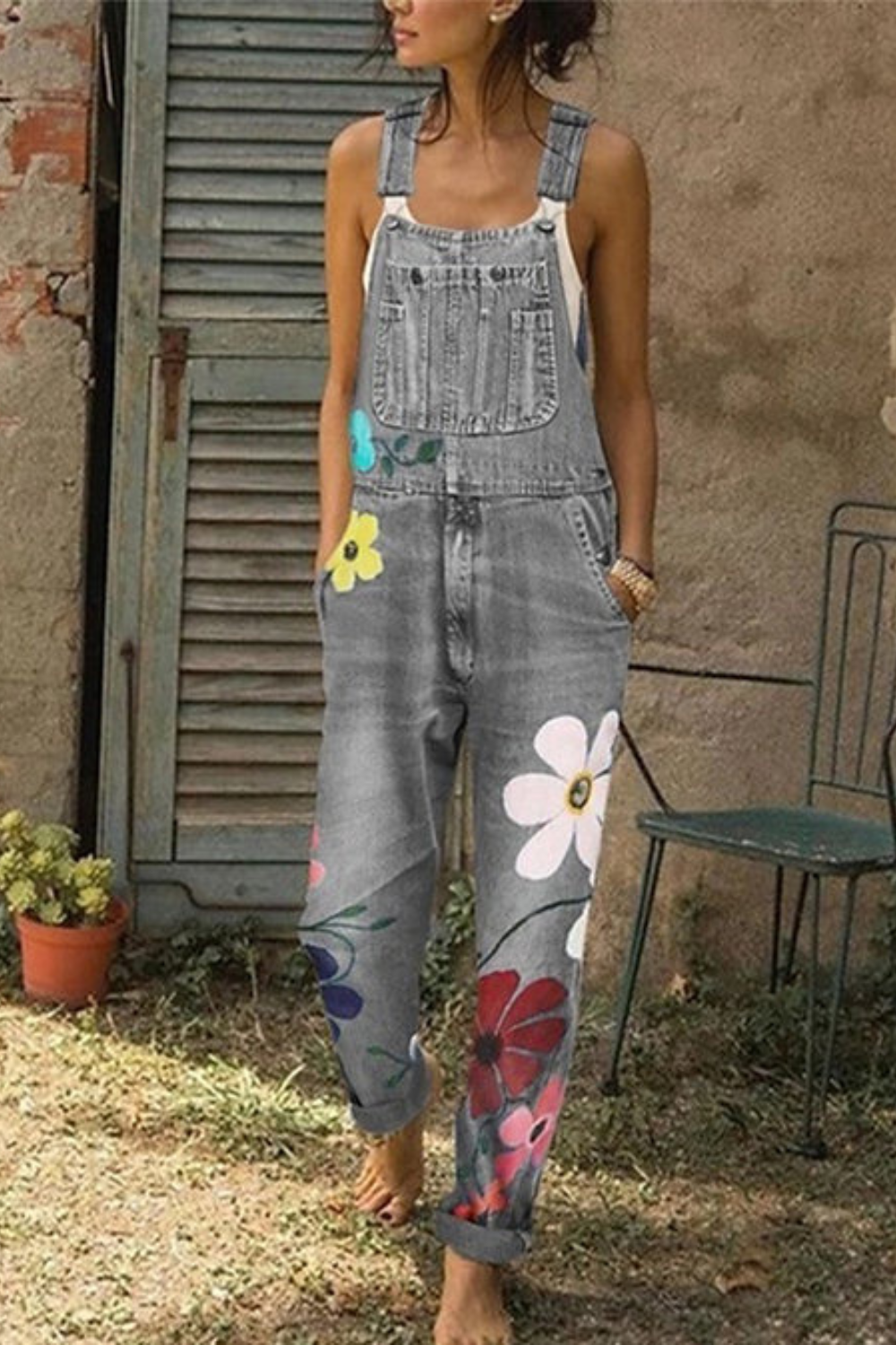 Haven | Colorful Floral Motifs Denim Dungarees for Women – Casual & Comfortable 0