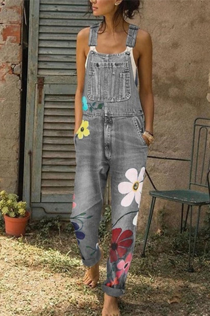 Haven | Colorful Floral Motifs Denim Dungarees for Women – Casual & Comfortable 0