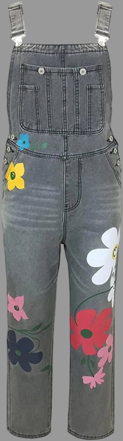 Haven | Colorful Floral Motifs Denim Dungarees for Women – Casual & Comfortable 1