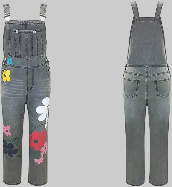 Haven | Colorful Floral Motifs Denim Dungarees for Women – Casual & Comfortable 2