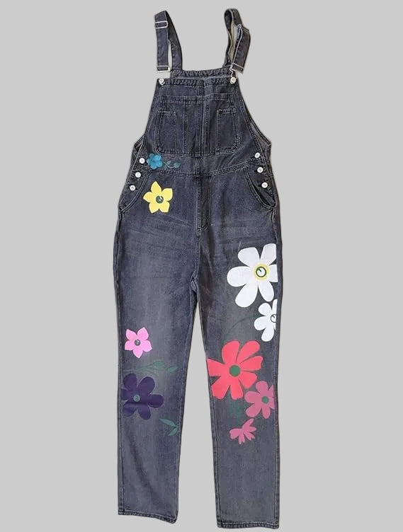 Haven | Colorful Floral Motifs Denim Dungarees for Women – Casual & Comfortable 3