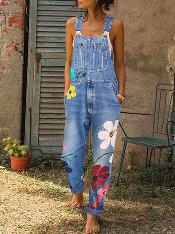 Haven | Colorful Floral Motifs Denim Dungarees for Women – Casual & Comfortable 5