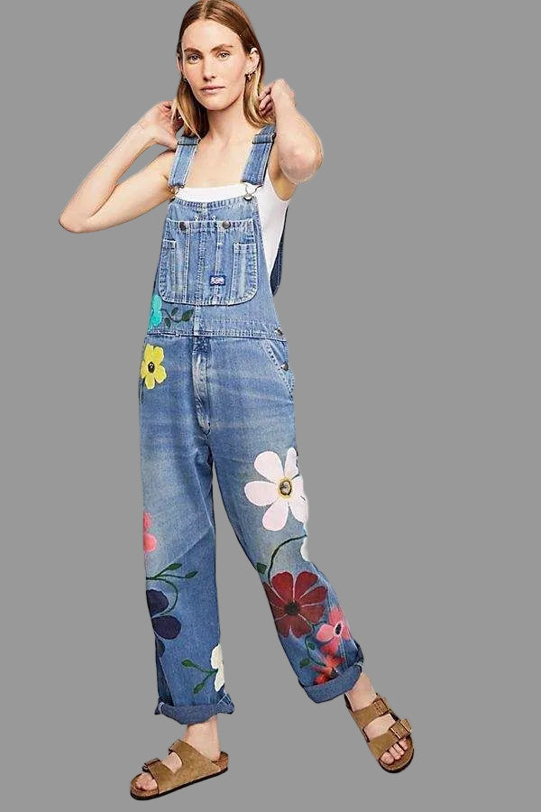 Haven | Colorful Floral Motifs Denim Dungarees for Women – Casual & Comfortable 6