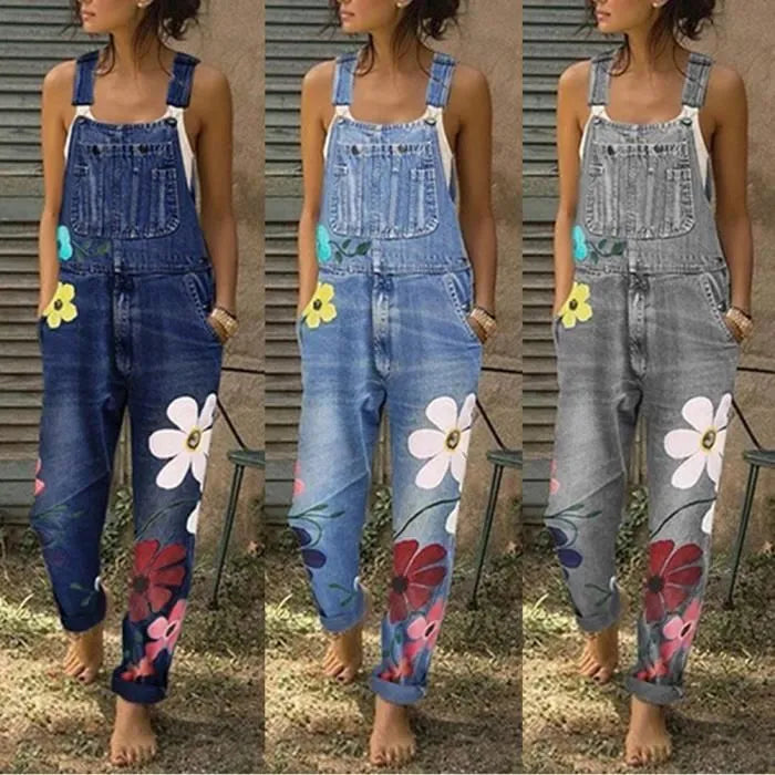 Haven | Colorful Floral Motifs Denim Dungarees for Women – Casual & Comfortable 7