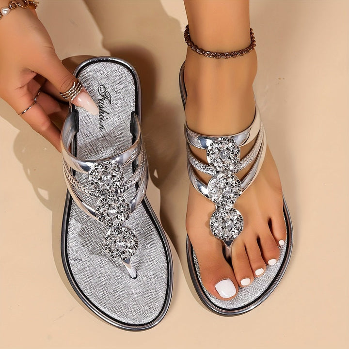 Haven | Elegant Rhinestone T-Strap Flat Sandals for Women - Comfortable & Stylish Sandals 0