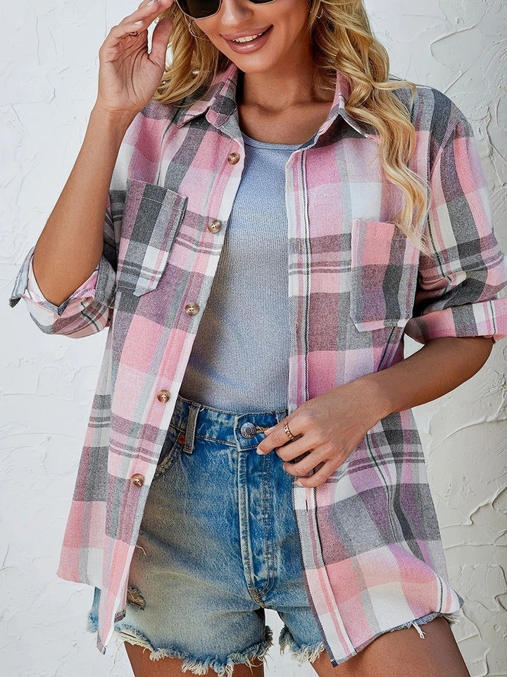 Haven | Oversized, Soft & Stylish Women's Flannel Shirt - Pink Plaid 3