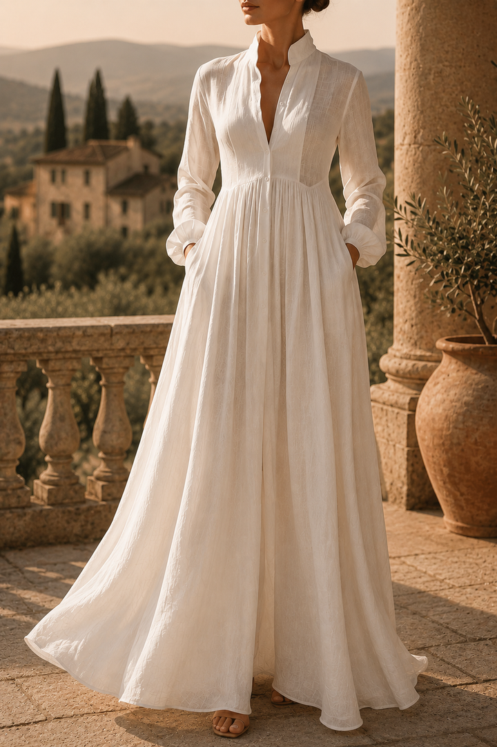 Havilah | Elegant White Long Sleeve Maxi Dress for Women – Flowing & Chic 0