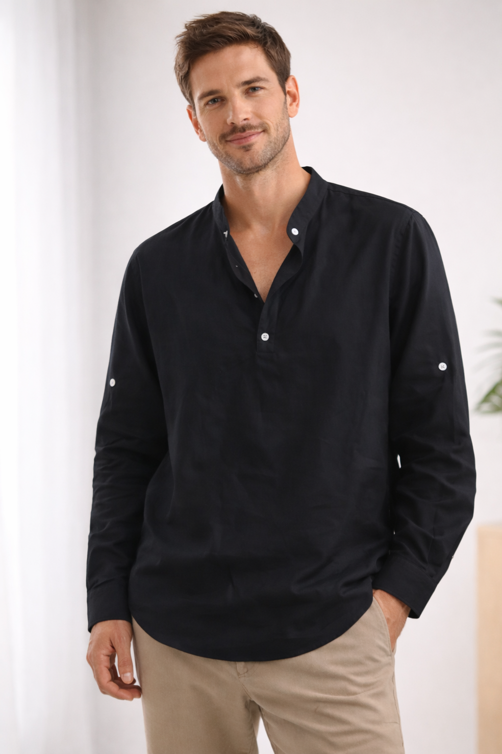 Hector | Casual men's long-sleeved shirt with V-neck 3