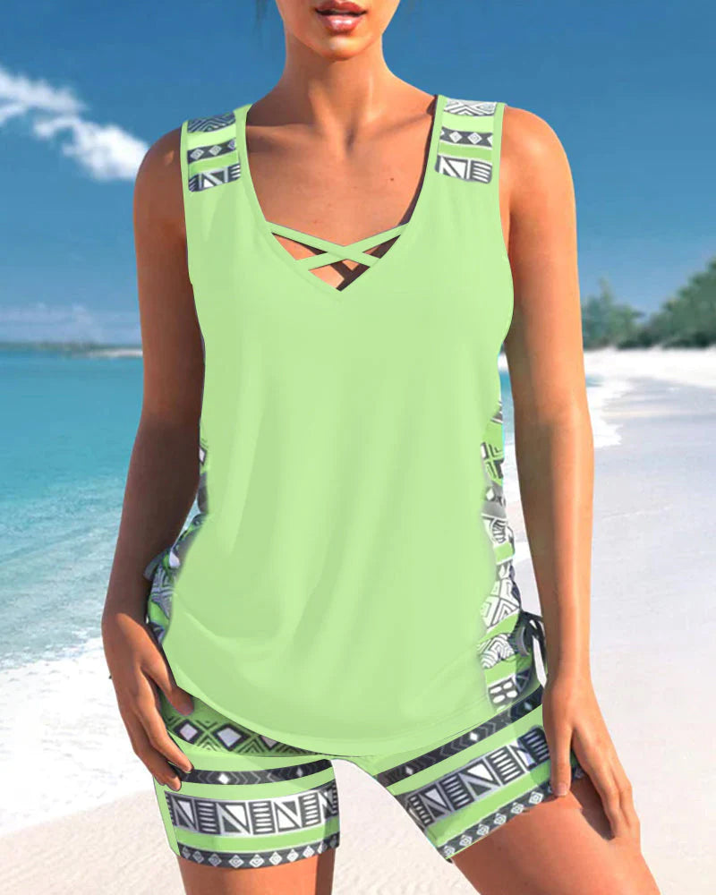 Heidi | Stylish & Durable Geometric Print Tankini Set 1