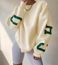 Grace | Oversized Fleece-Lined Varsity Sleeve Crewneck Sweatshirt