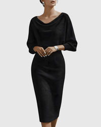 Adelaide | Elegante abito midi drappeggiato a maniche a pipistrello