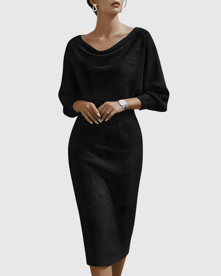 Ismeria | Elegant Long Sleeve White Midi Dress for Women with Draped Design 0