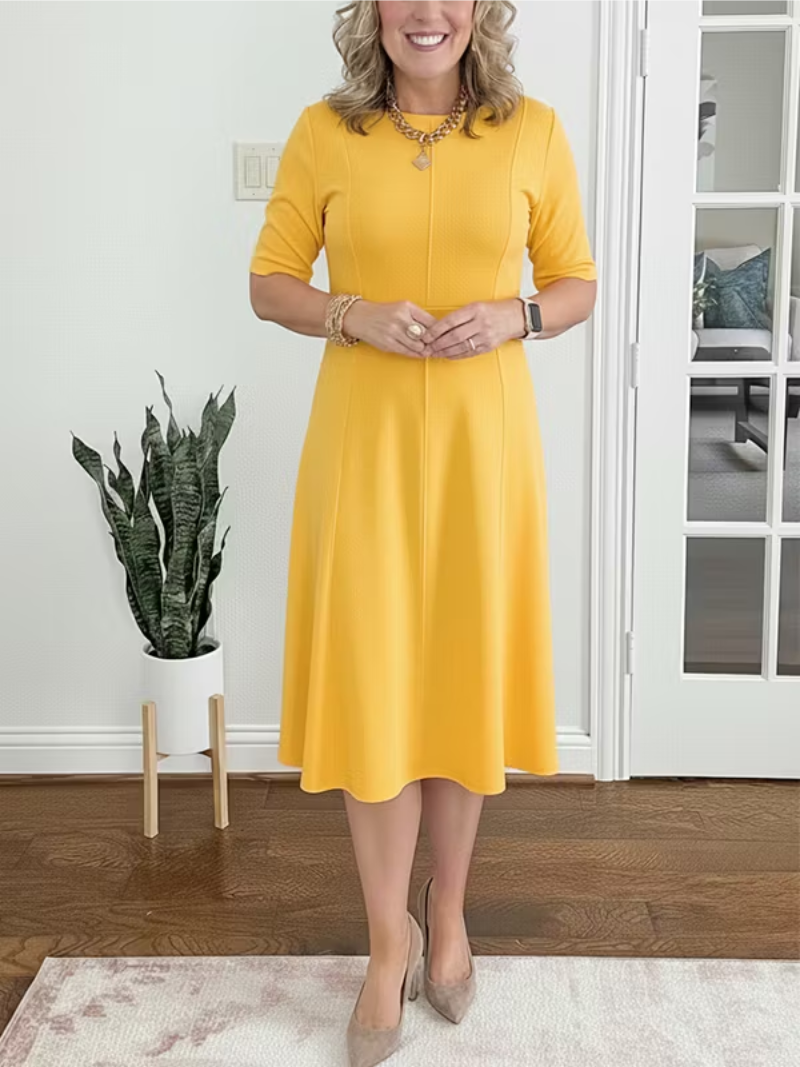 Ivanelle | Elegant White Floral Midi Dress with Half Sleeves for Women 1
