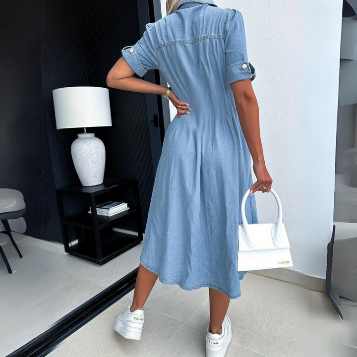 Jade | Feminine, Stylish & Comfortable Women's Denim Midi Dress 4