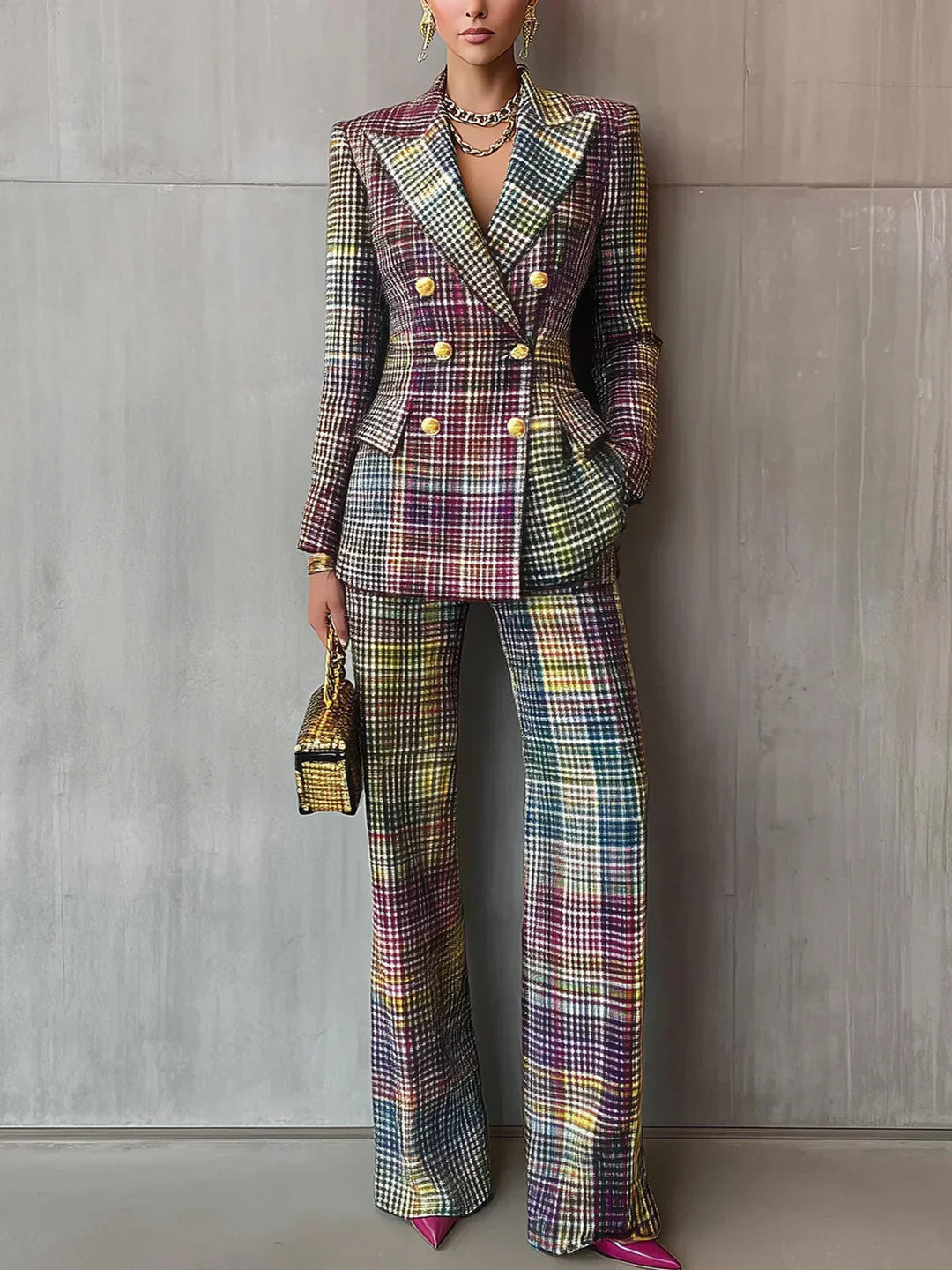 Jovelle | Elegant Women's Suit – Structured Double Breasted Blazer & Wide Leg Trousers Set 0
