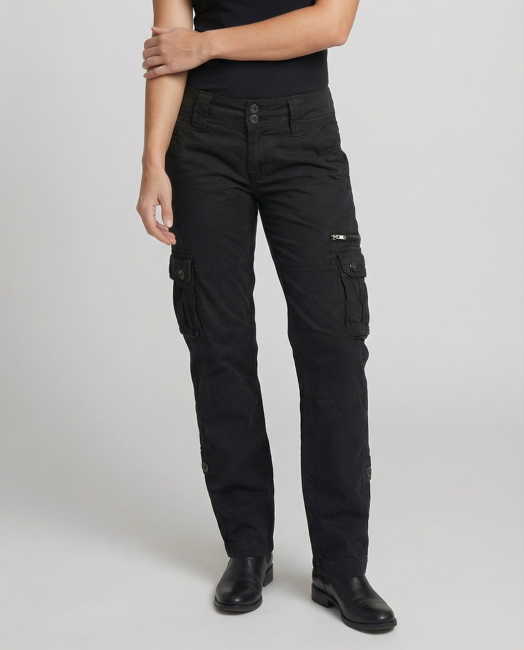 Jovian | Black Cargo Pants Women Comfortable Utility Regular Fit 0