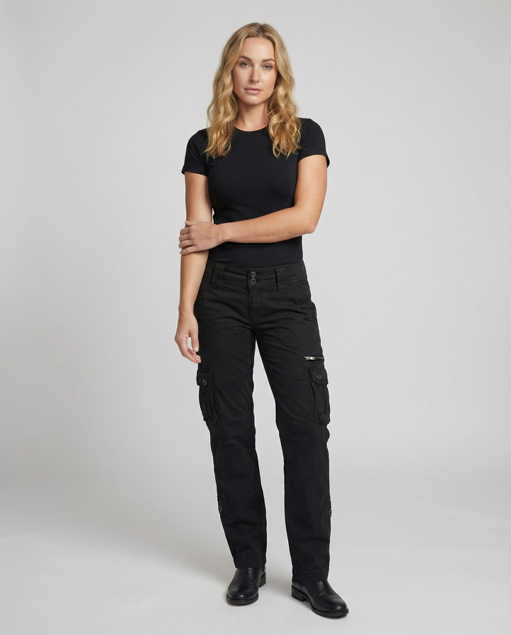 Jovian | Black Cargo Pants Women Comfortable Utility Regular Fit 1