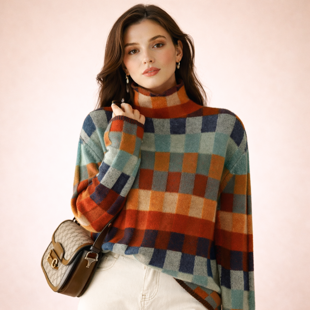 Kathrin | Multicolored plaid turtleneck sweater 1