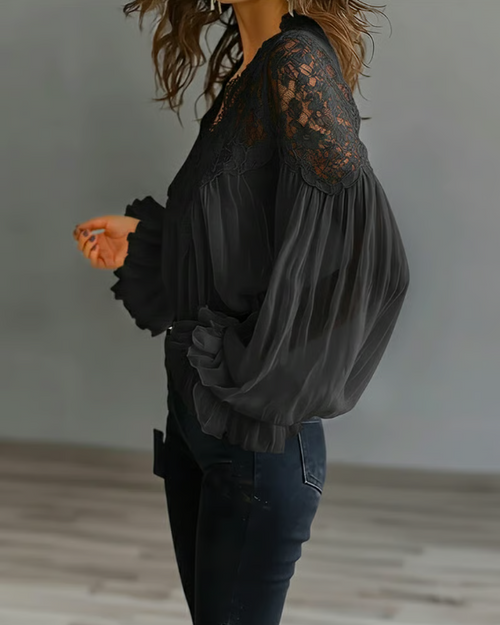 Katia | Elegant Floral Lace Blouse with Lantern Sleeves for Women 3