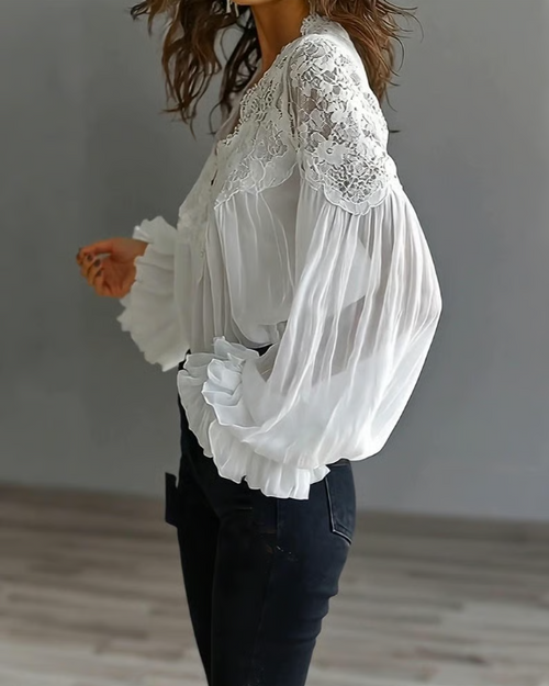 Katia | Elegant Floral Lace Blouse with Lantern Sleeves for Women 5