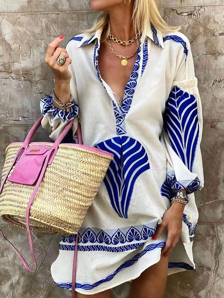 Katrin | Elegant V-Neck Mini Dress – Geometric Print for Women's Stylish Outings 1
