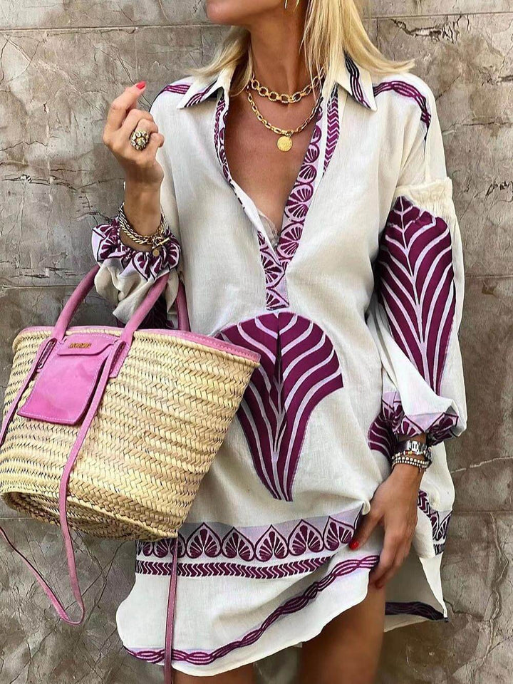 Katrin | Elegant V-Neck Mini Dress – Geometric Print for Women's Stylish Outings 3