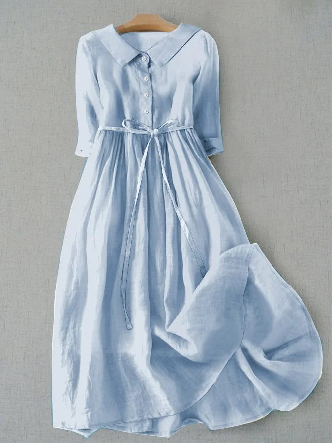 Katrin | Womens Dress Summer Lace-Up Elegant Cotton-Linen Fit 0