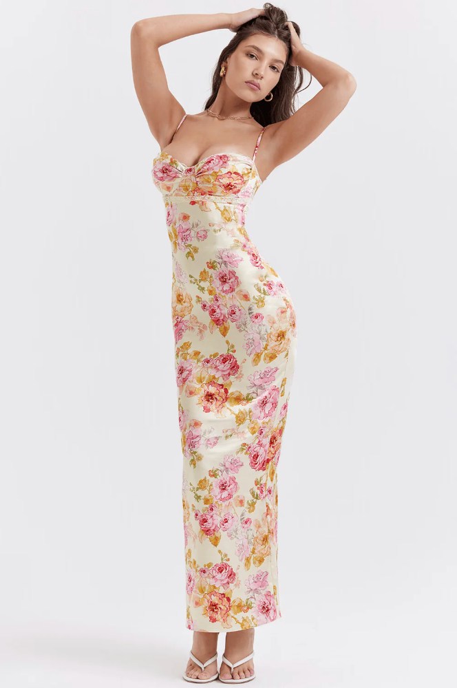 Katrina | Floral Dress Summer Wedding Guest Elegant Spaghetti Strap Fit 2