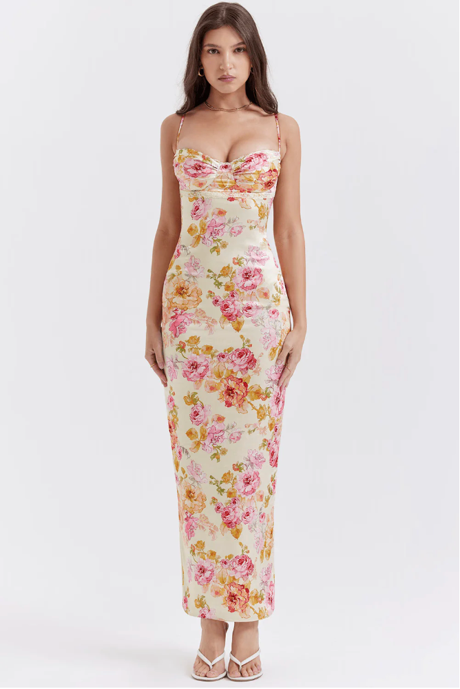 Katrina | Floral Dress Summer Wedding Guest Elegant Spaghetti Strap Fit 3