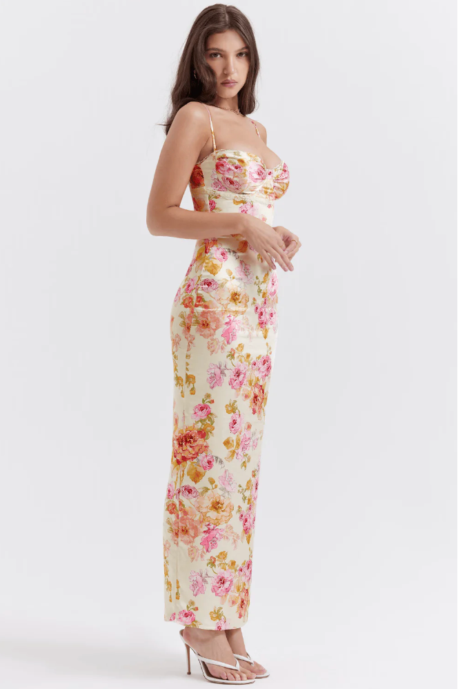 Katrina | Floral Dress Summer Wedding Guest Elegant Spaghetti Strap Fit 4