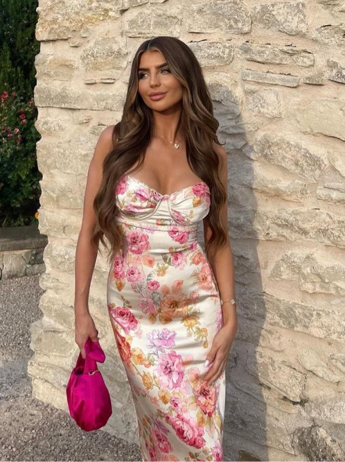 Katrina | Floral Dress Summer Wedding Guest Elegant Spaghetti Strap Fit 5
