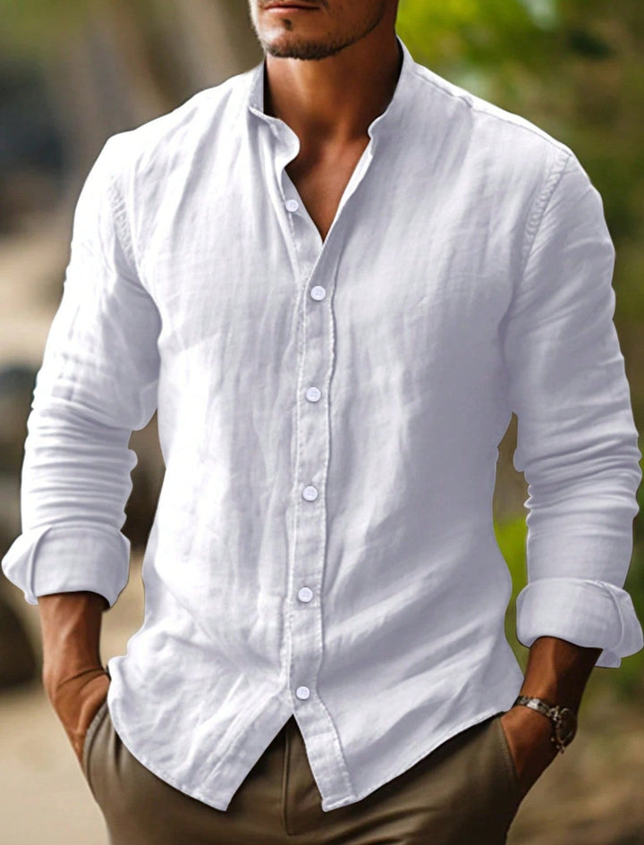 Kellan | White Linen Shirt Modern Casual Button Down Breathable Fit 6
