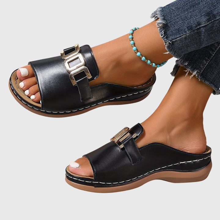 Kendra | Chic & Comfortable Open-Toe Sandals for Women with Gold Buckle Detail 7