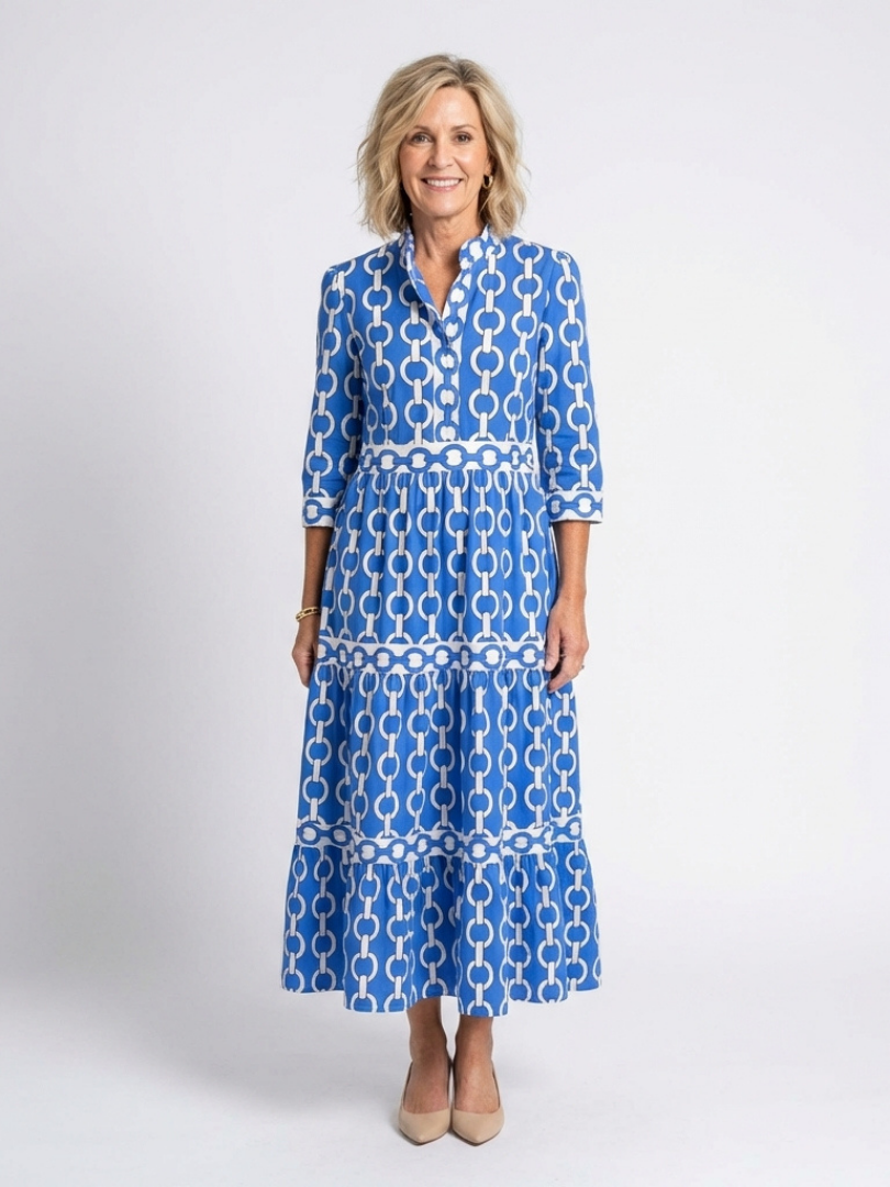 Keziah | Elegant 3/4 Sleeve Women’s Dress – Chain Print Midi for Summer & Formal Occasions 0