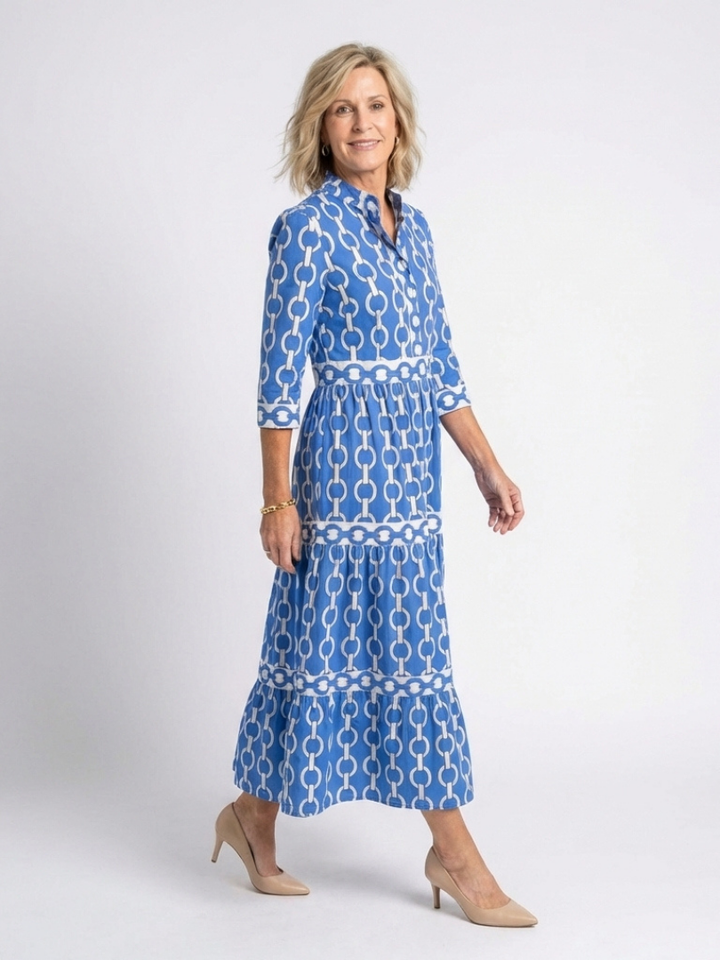 Keziah | Elegant 3/4 Sleeve Women’s Dress – Chain Print Midi for Summer & Formal Occasions 1