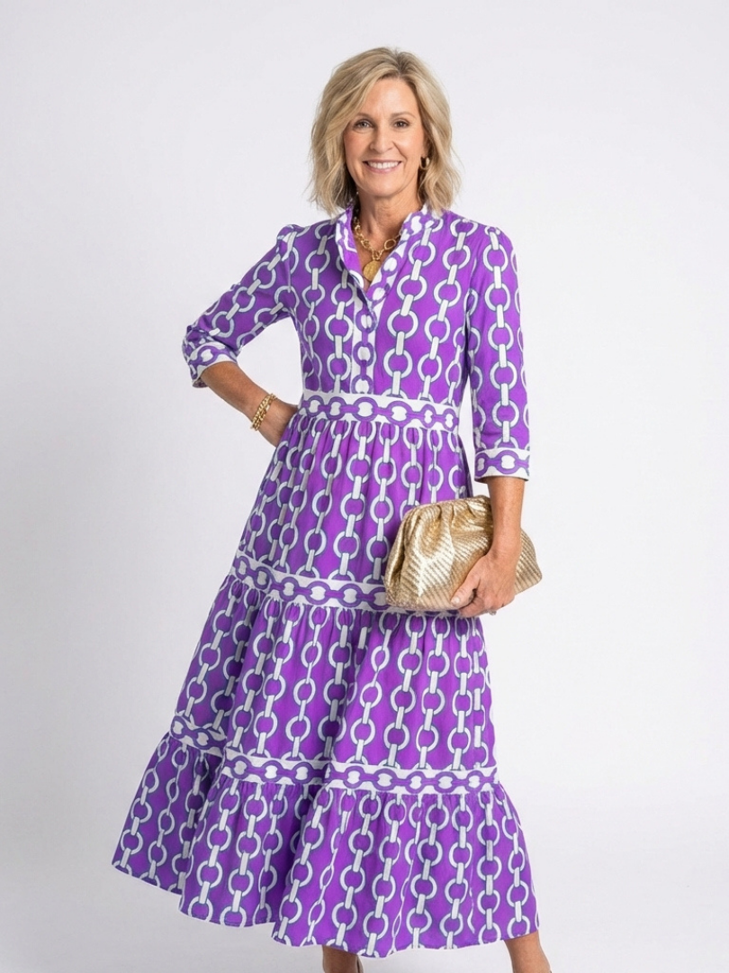 Keziah | Elegant 3/4 Sleeve Women’s Dress – Chain Print Midi for Summer & Formal Occasions 4