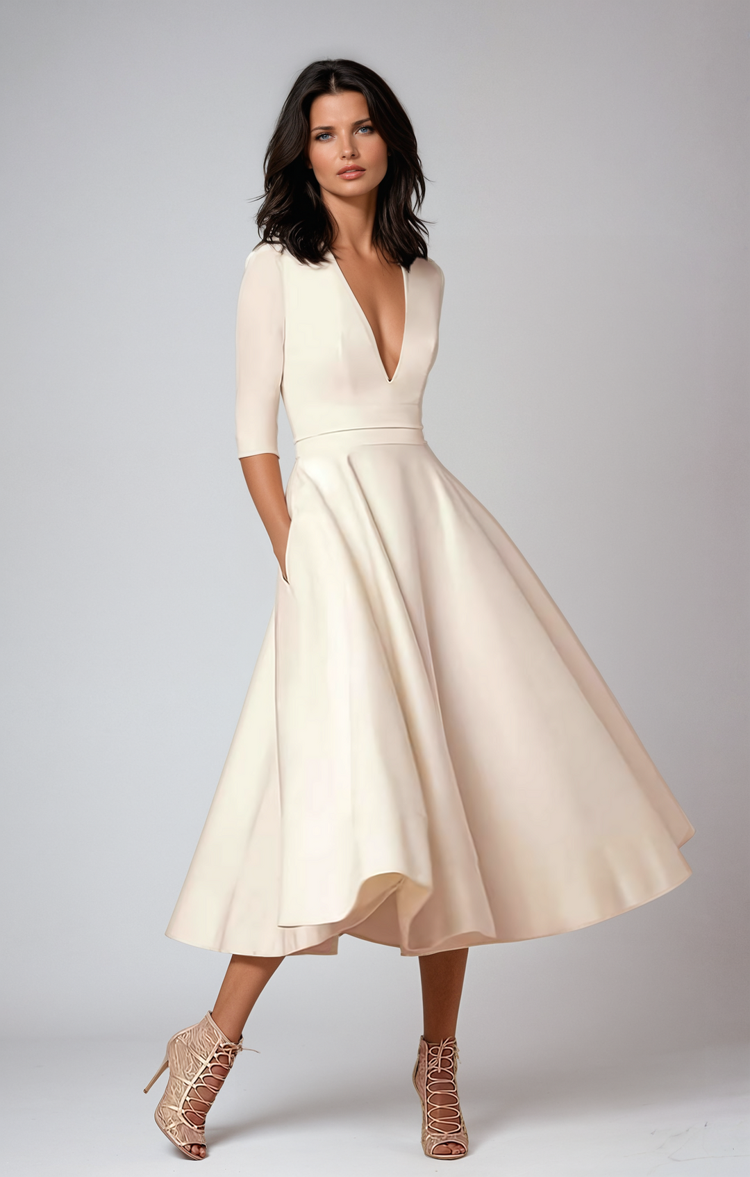 Lani | White Midi Dress – Elegant, Floral & Flattering A-Line 0