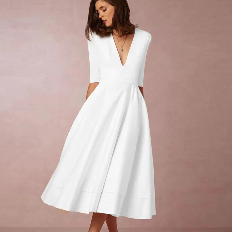 Lani | White Midi Dress – Elegant, Floral & Flattering A-Line 6