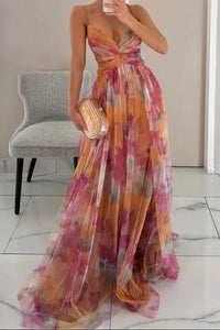 Grace | Vibrant Watercolor Floral Tulle Maxi Dress