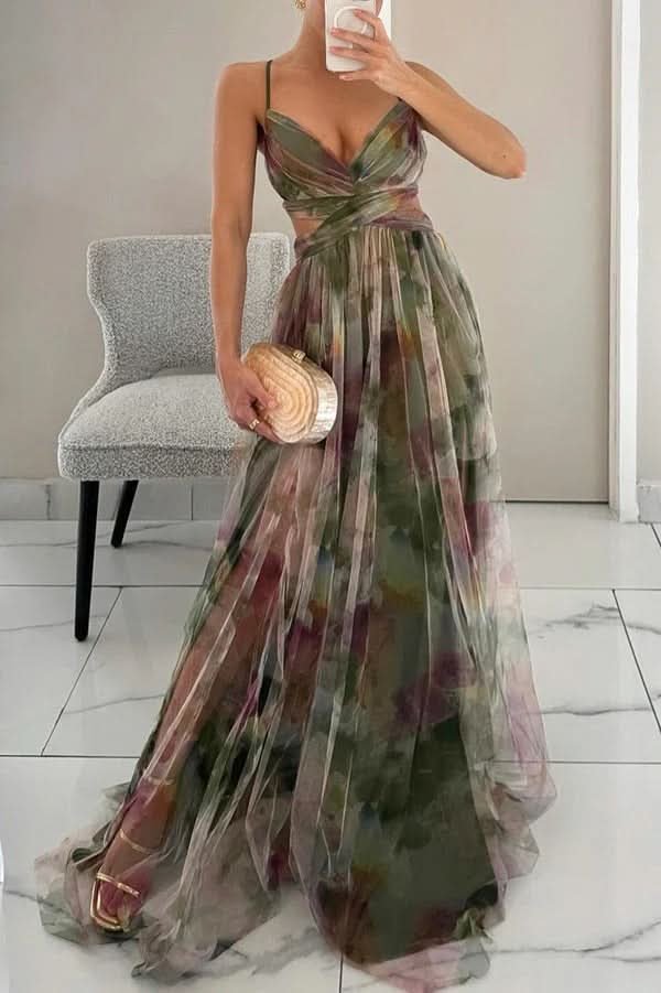 Layla | Women's Floral Tulle Sleeveless Maxi Cocktail Dress 2