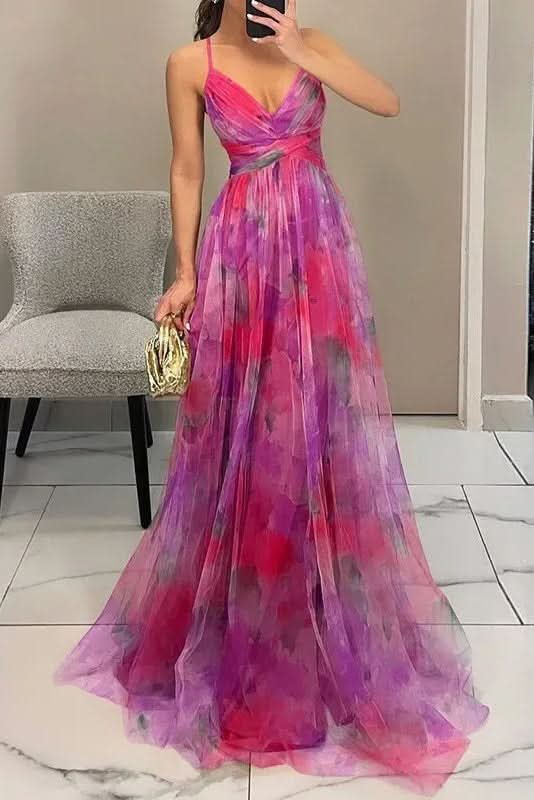 Layla | Women's Floral Tulle Sleeveless Maxi Cocktail Dress 4
