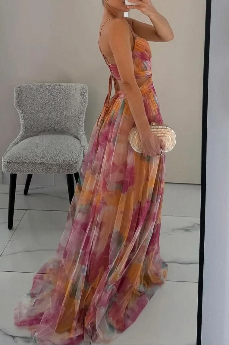 Layla | Women's Floral Tulle Sleeveless Maxi Cocktail Dress 6