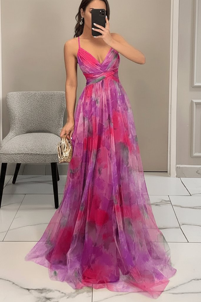 Layla | Women's Floral Tulle Sleeveless Maxi Cocktail Dress 8