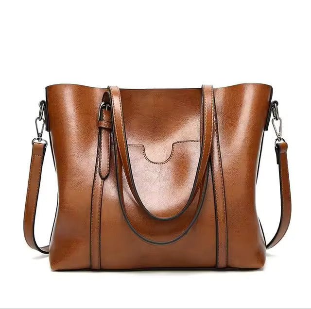 Layla | Women's Large Leather-Look Oil-Wax Shoulder Tote Bag 0