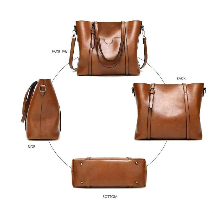 Layla | Women's Large Leather-Look Oil-Wax Shoulder Tote Bag 2