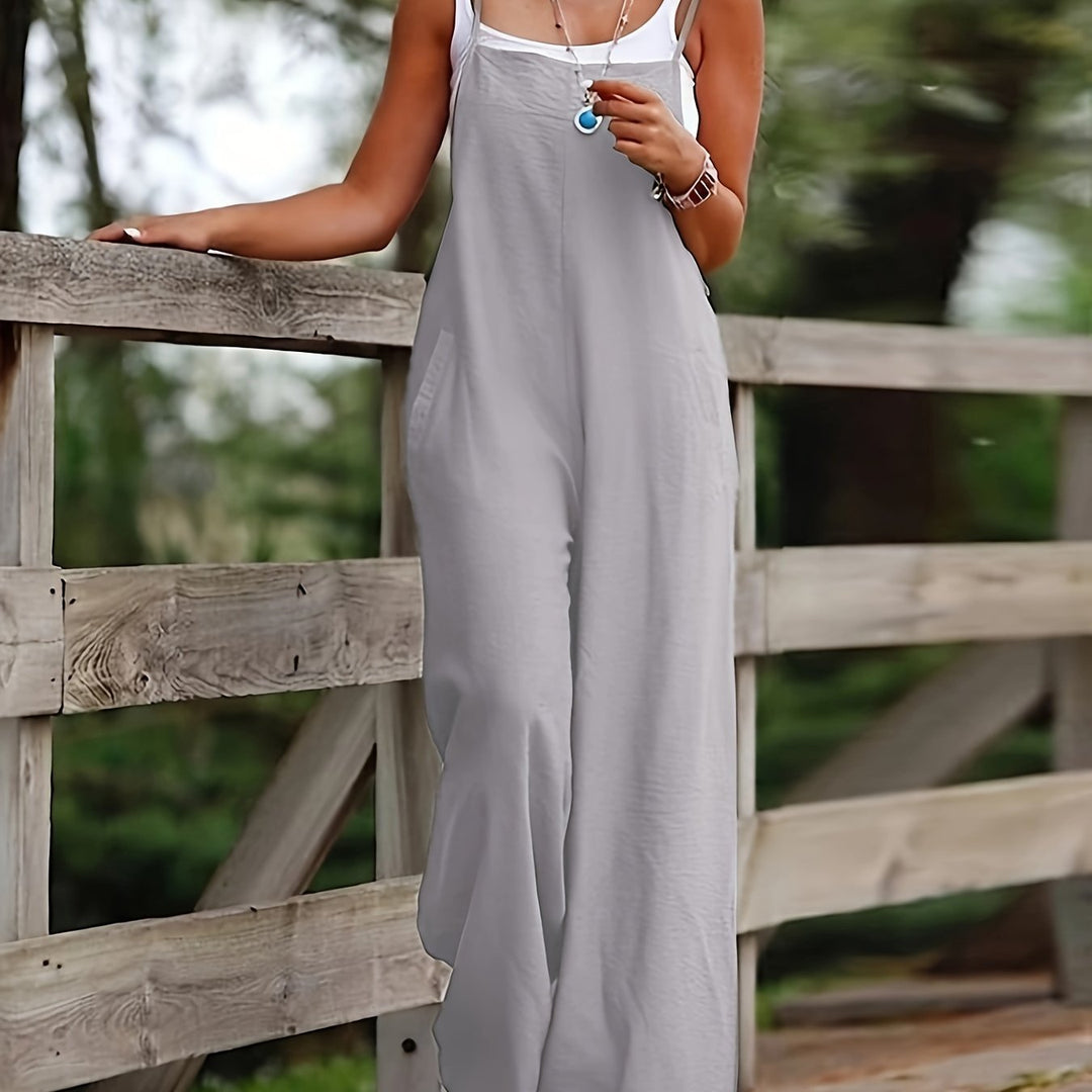 Layla | Women's Linen Wide Leg Pants Sleeveless Bib Overall Jumpsuit 15