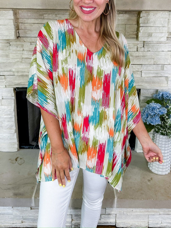 Layla | Women's Oversized V-Neck Abstract Print Tunic Top 0