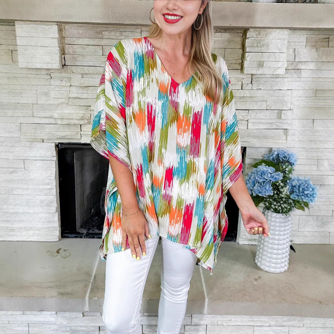 Layla | Women's Oversized V-Neck Abstract Print Tunic Top 1