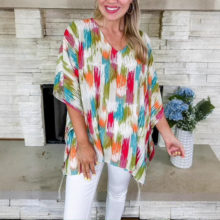 Layla | Women's Oversized V-Neck Abstract Print Tunic Top 2